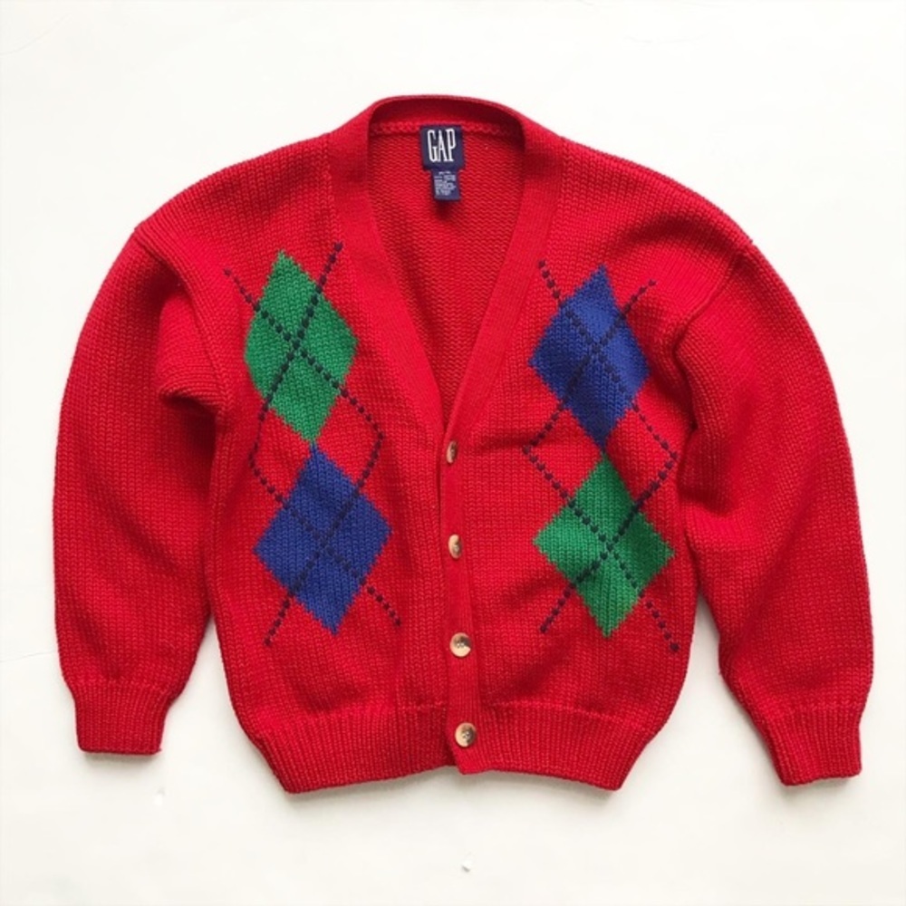Vintage BABygap knit argyle cardigan EUC M(8-9Y)